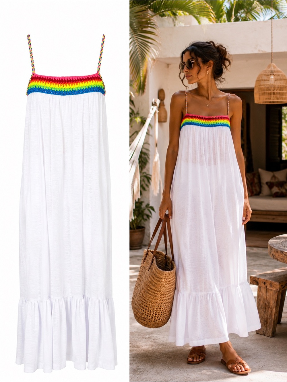 Pitusa White Rainbow Braided Maxi Dress Petite Revolve Beach Cover Up Crochet